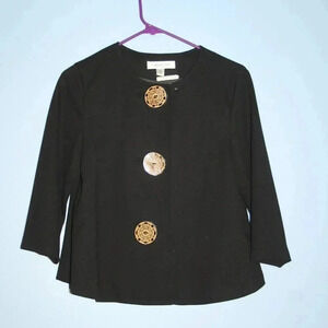 Coldwater Creek Black Blazer with Decorative Wood Buttons Petite Small